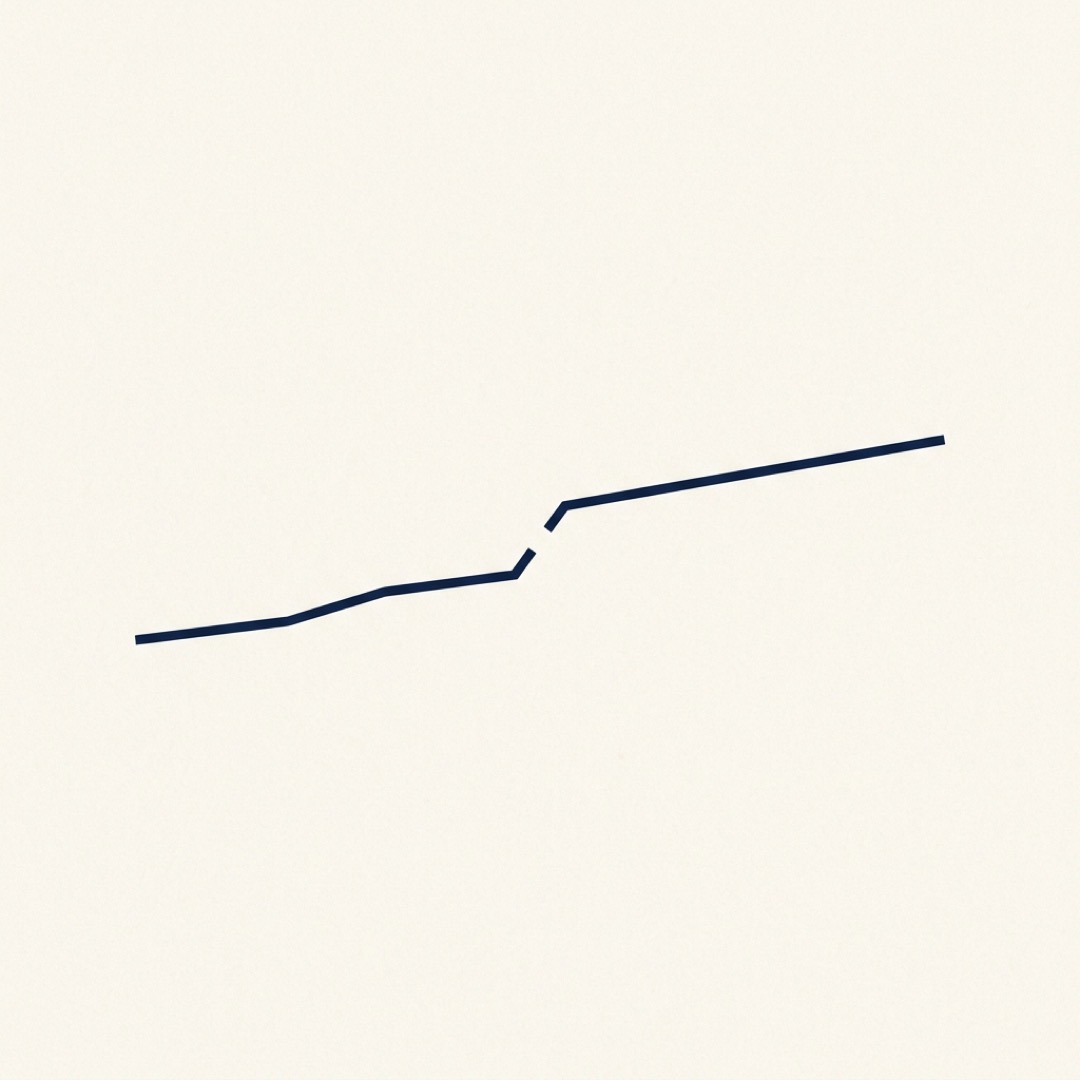 A line that breaks, then resumes higher and continues.