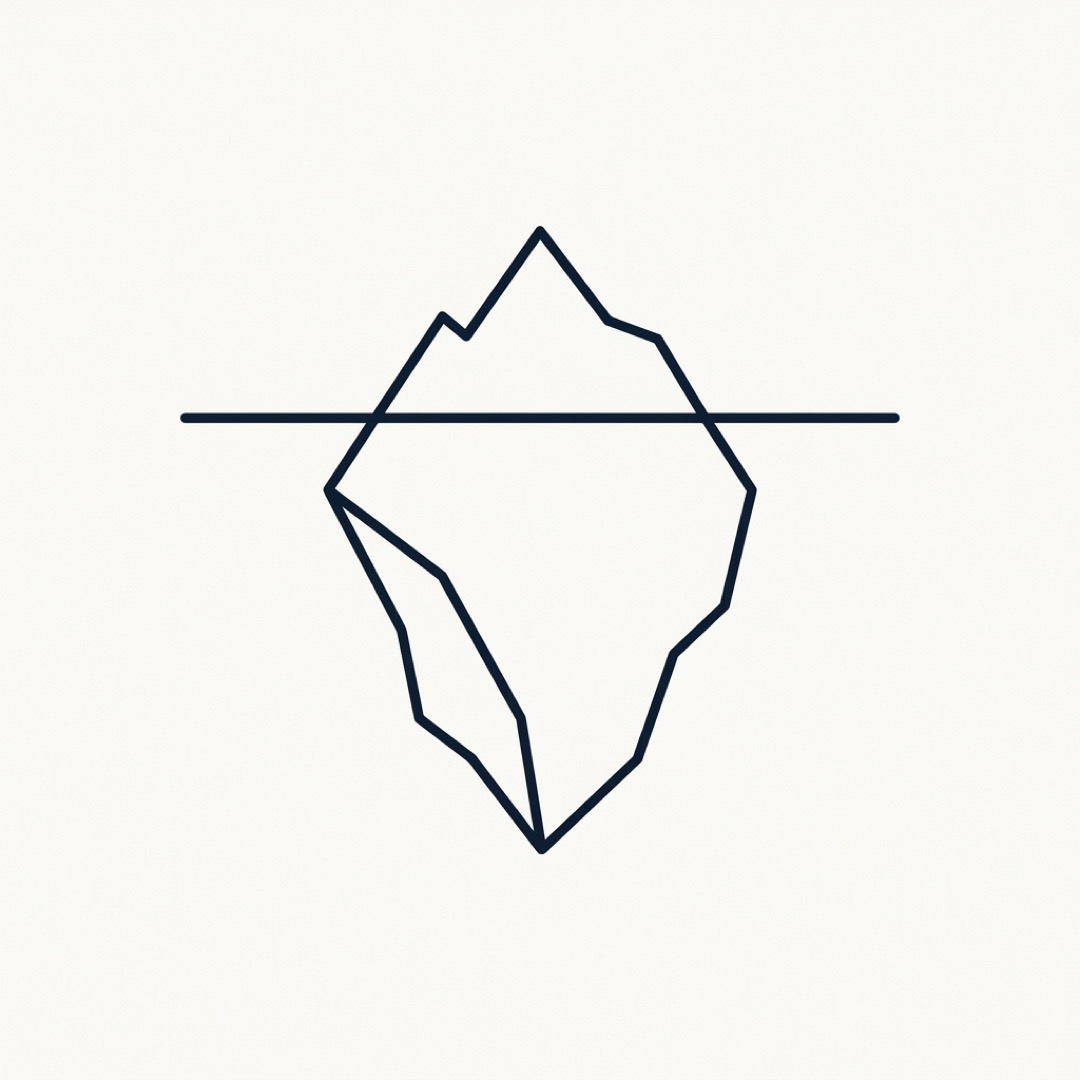 An iceberg. Visible above. Mass below.