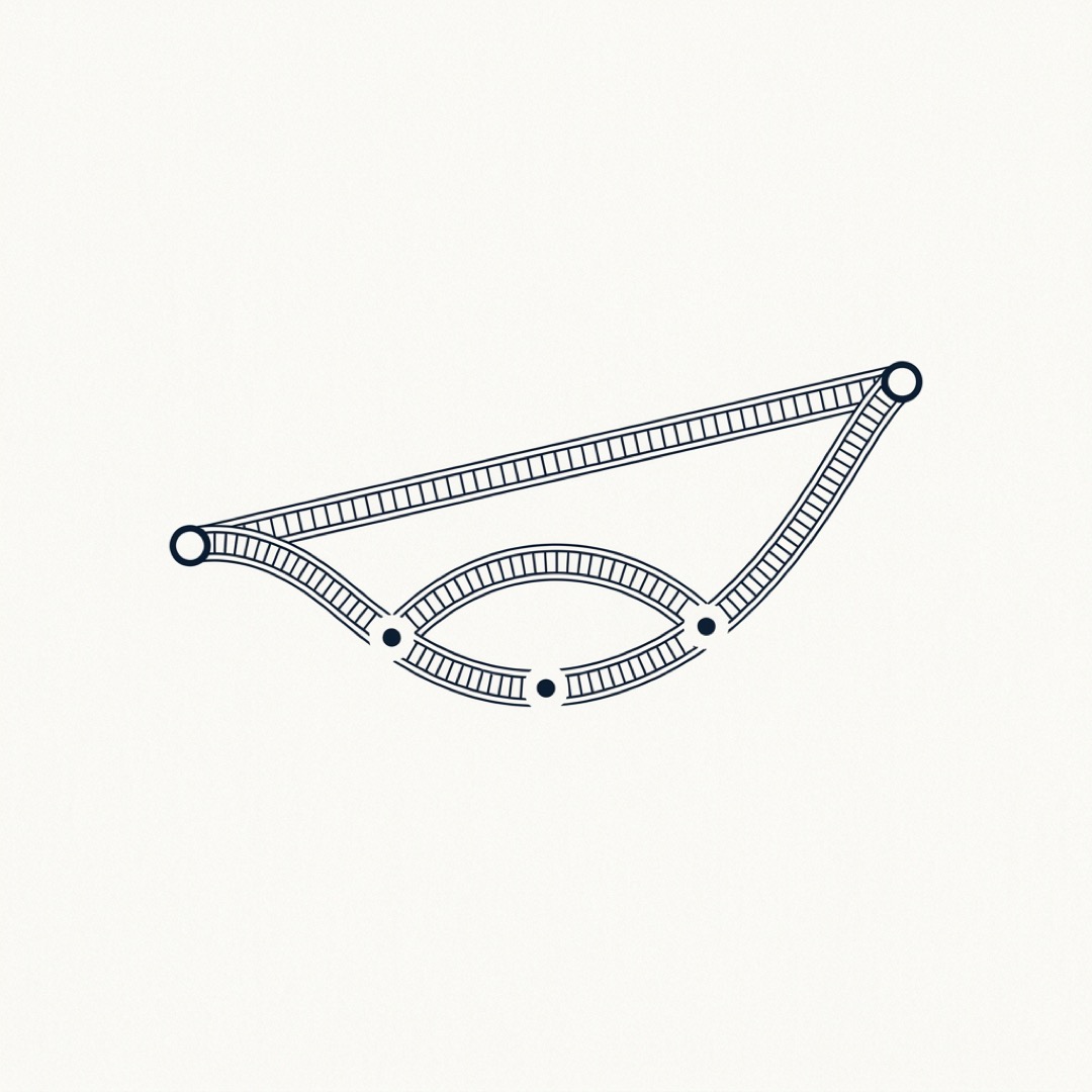 A hub with two outgoing paths — direct, and routed.